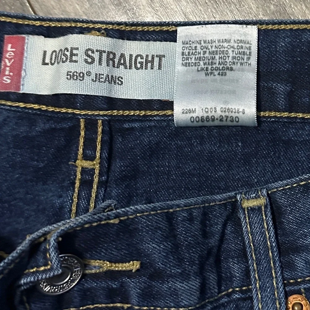 Levis 569 Loose Straight Jeans Mens 38x32(31) Dark Wash Blue Baggy Denim Y2K VTG